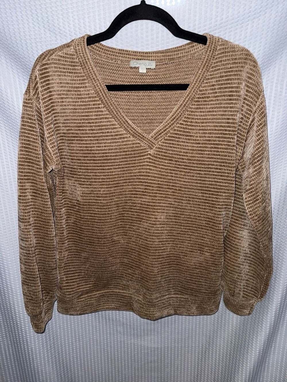 Chenault V-Neck Sweater Size S Brown Corded Knit Pullover Top
